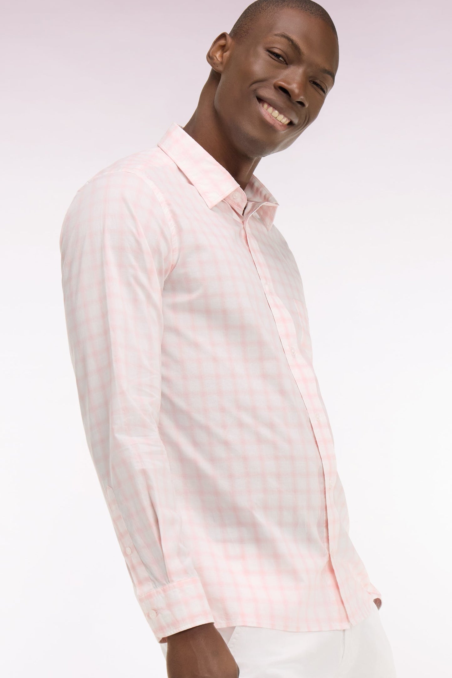 Chemise en coton à carreaux rose