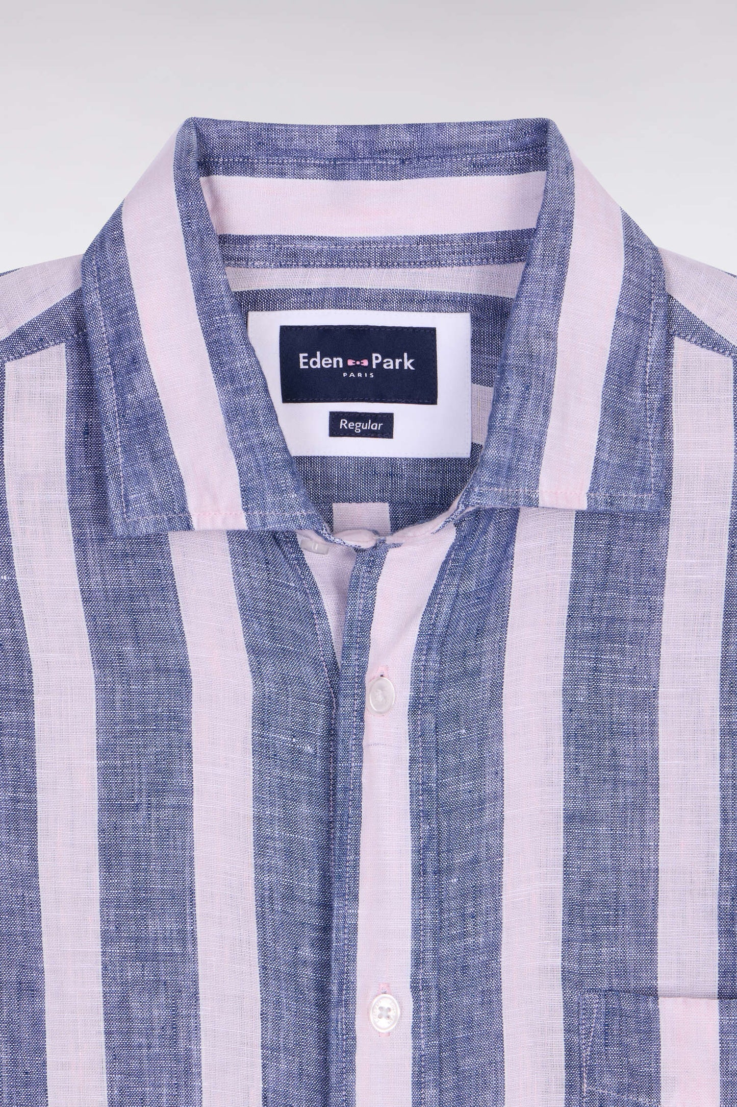 Chemise en lin marine à rayures bâtons