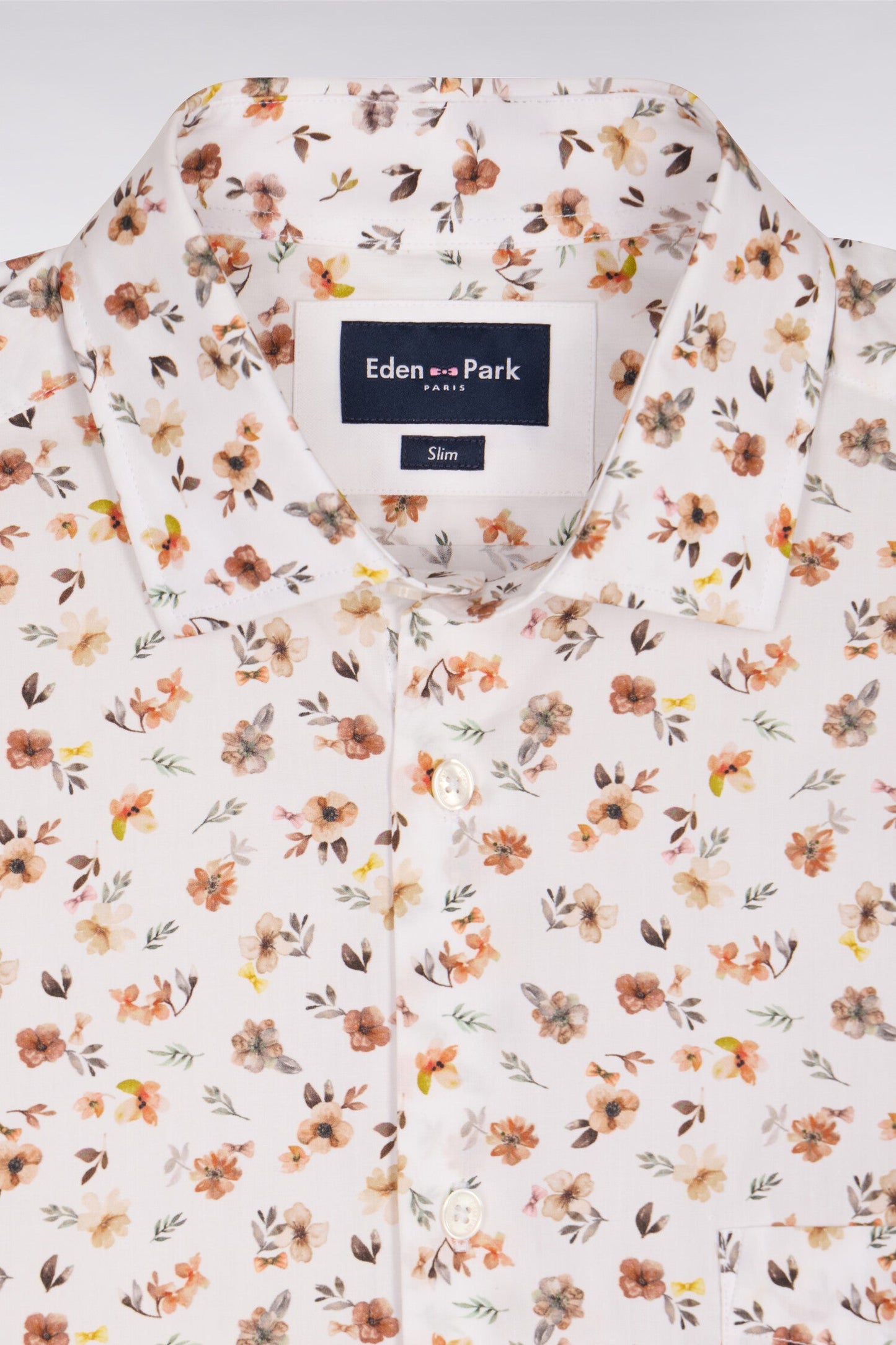 Chemise en popeline de coton imprimé floral orange coupe slim