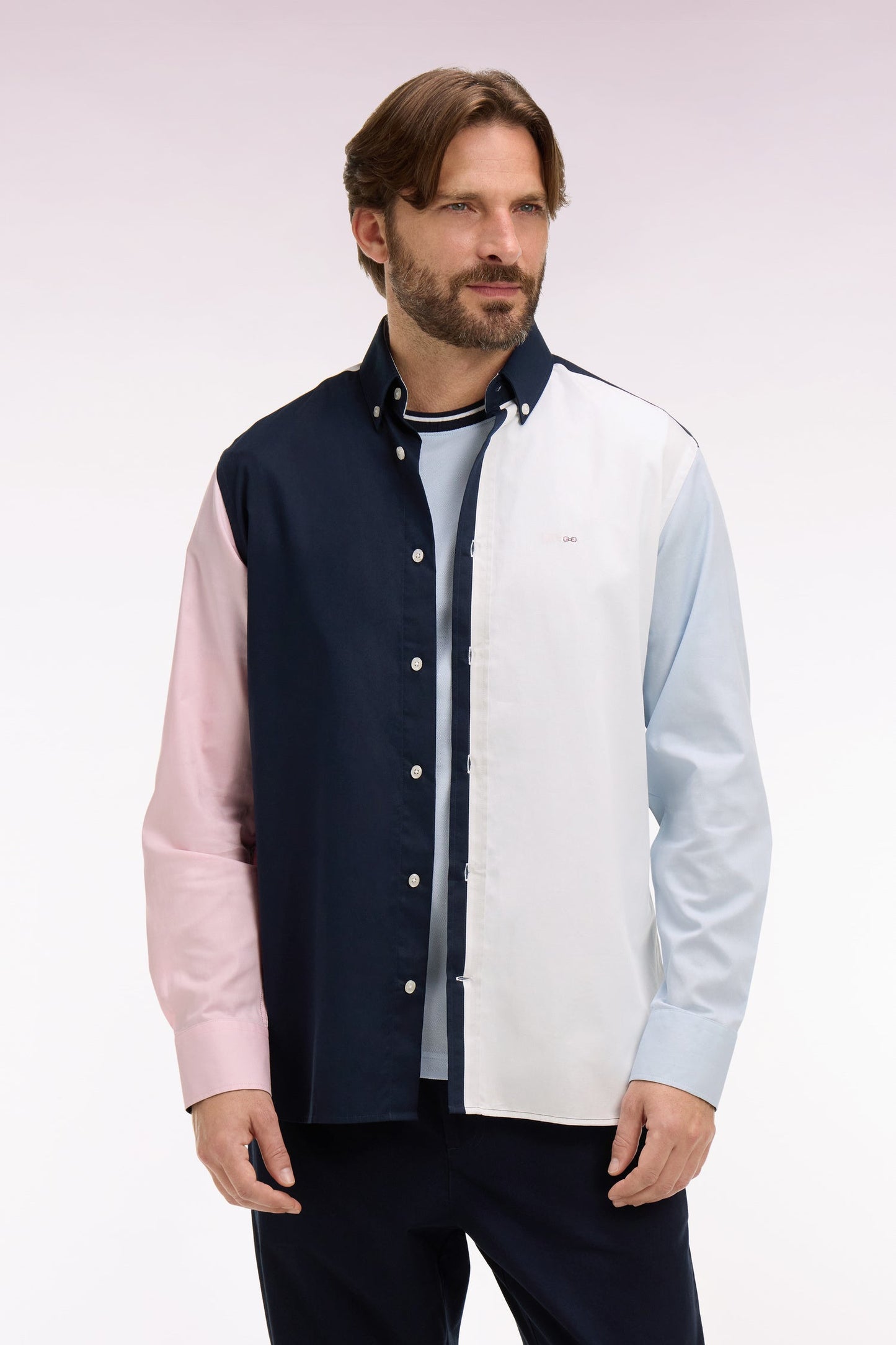Chemise en coton colorblock coupe regular