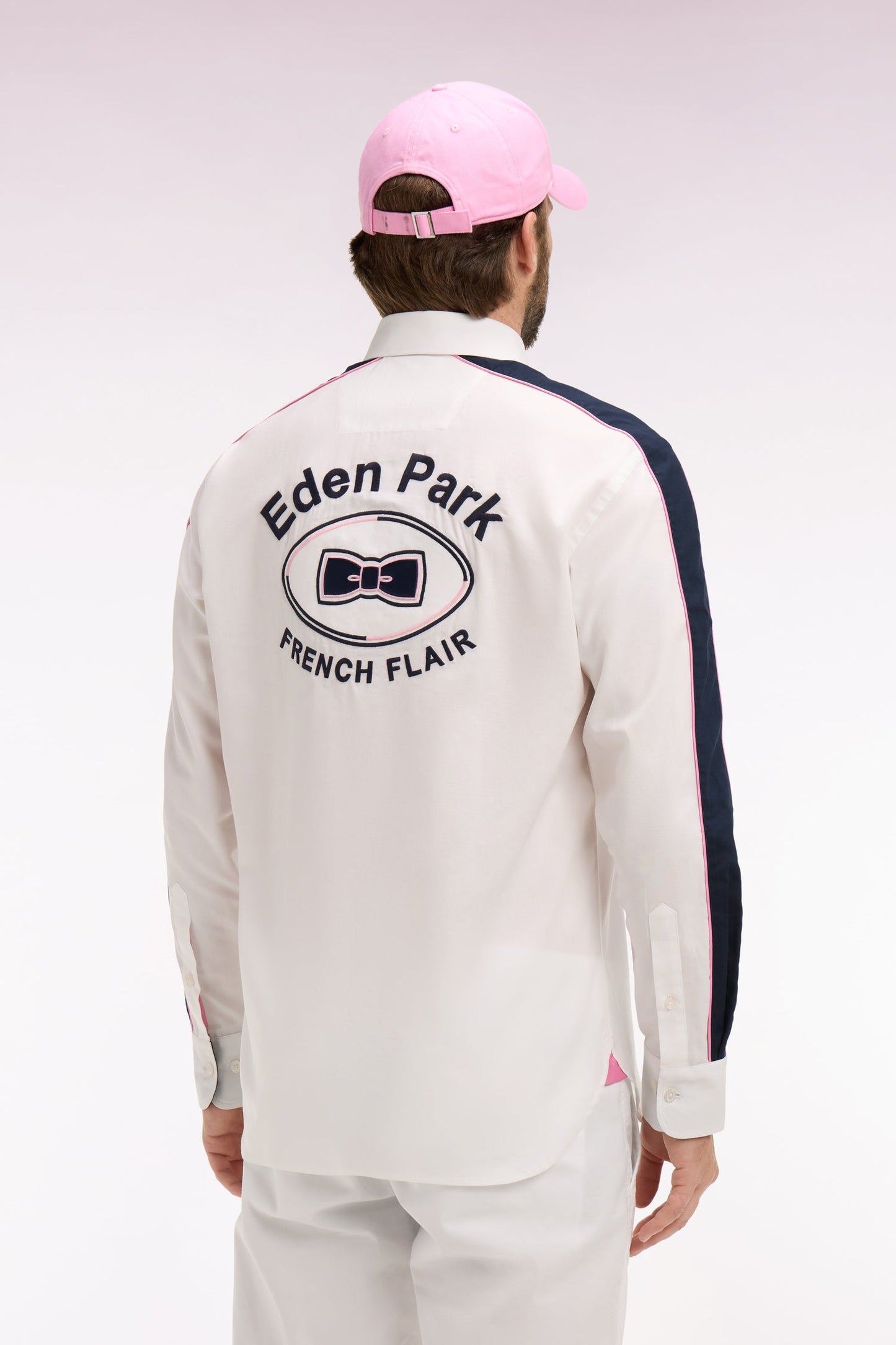 Chemise en coton pinpoint blanc broderie dos