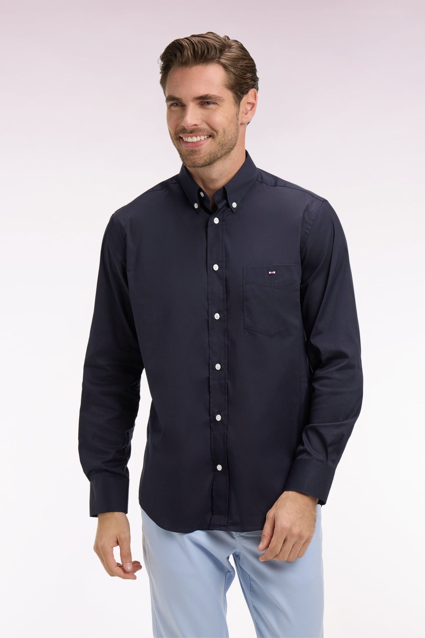 Chemise en coton mélangé marine coupe regular