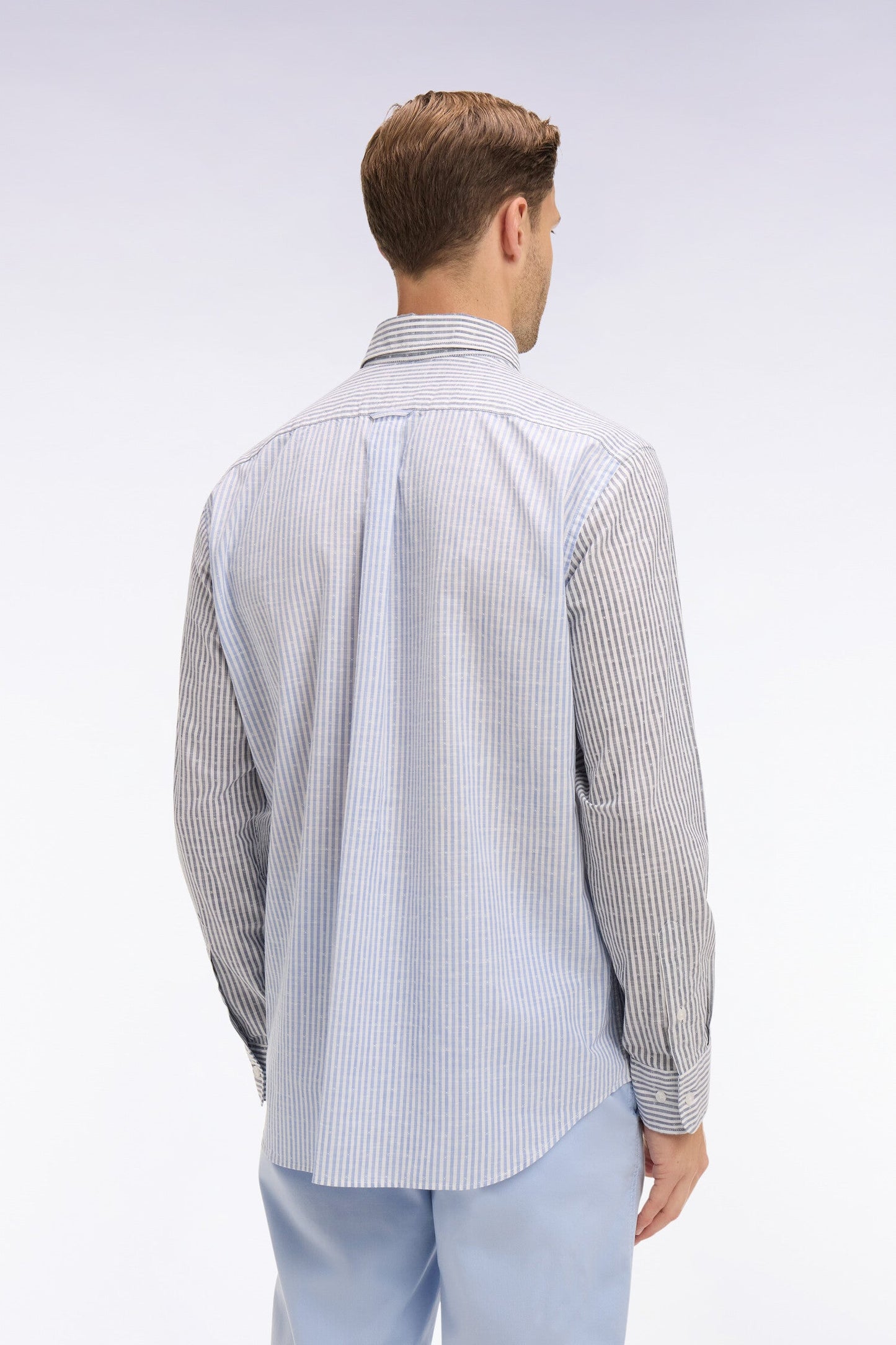 Chemise en coton jacquard Dobby à rayures bâtons bleues