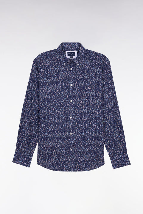 Chemise en popeline de coton marine à microimprimé floral coupe regular - Image 2