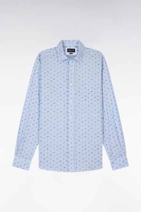 Chemise en popeline de coton bleu ciel à micromotifs coupe slim - Image 2