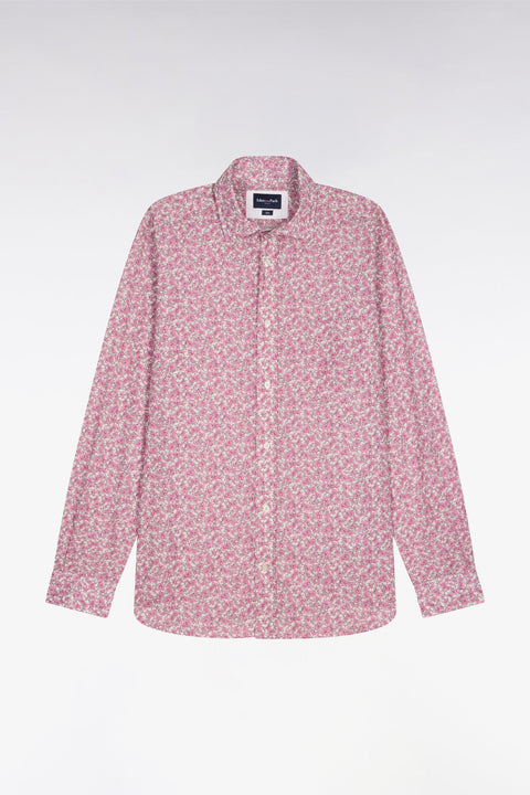 Chemise en popeline de coton rose à micromotifs floral coupe slim - Image 2