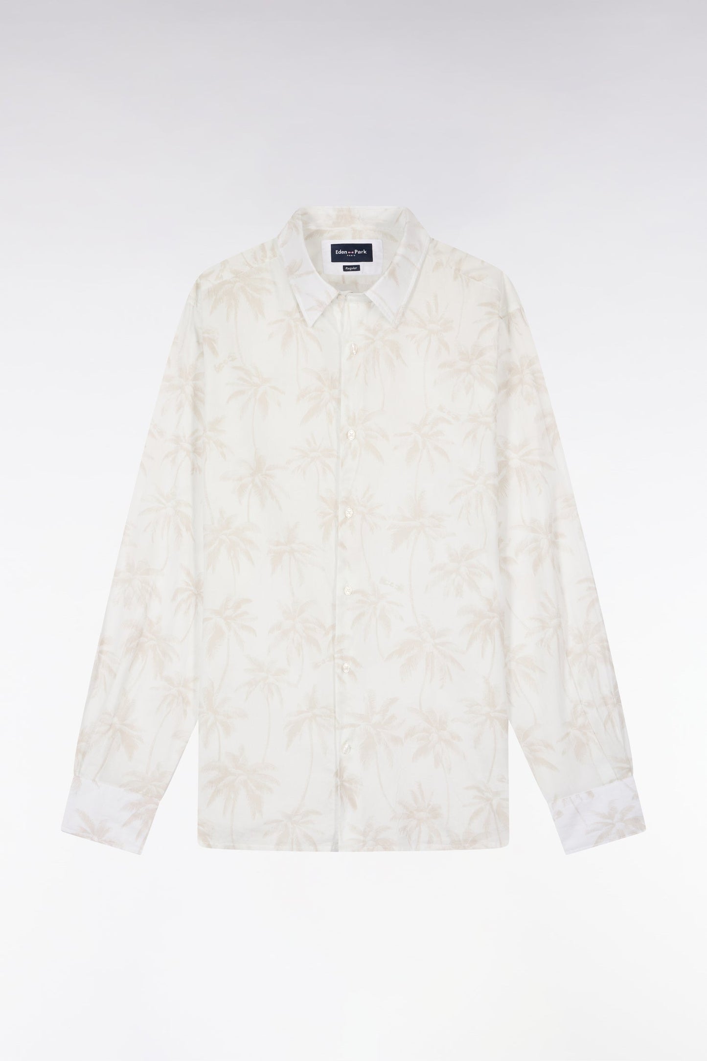Chemise en coton blanche imprimé palmier beige coupe regular