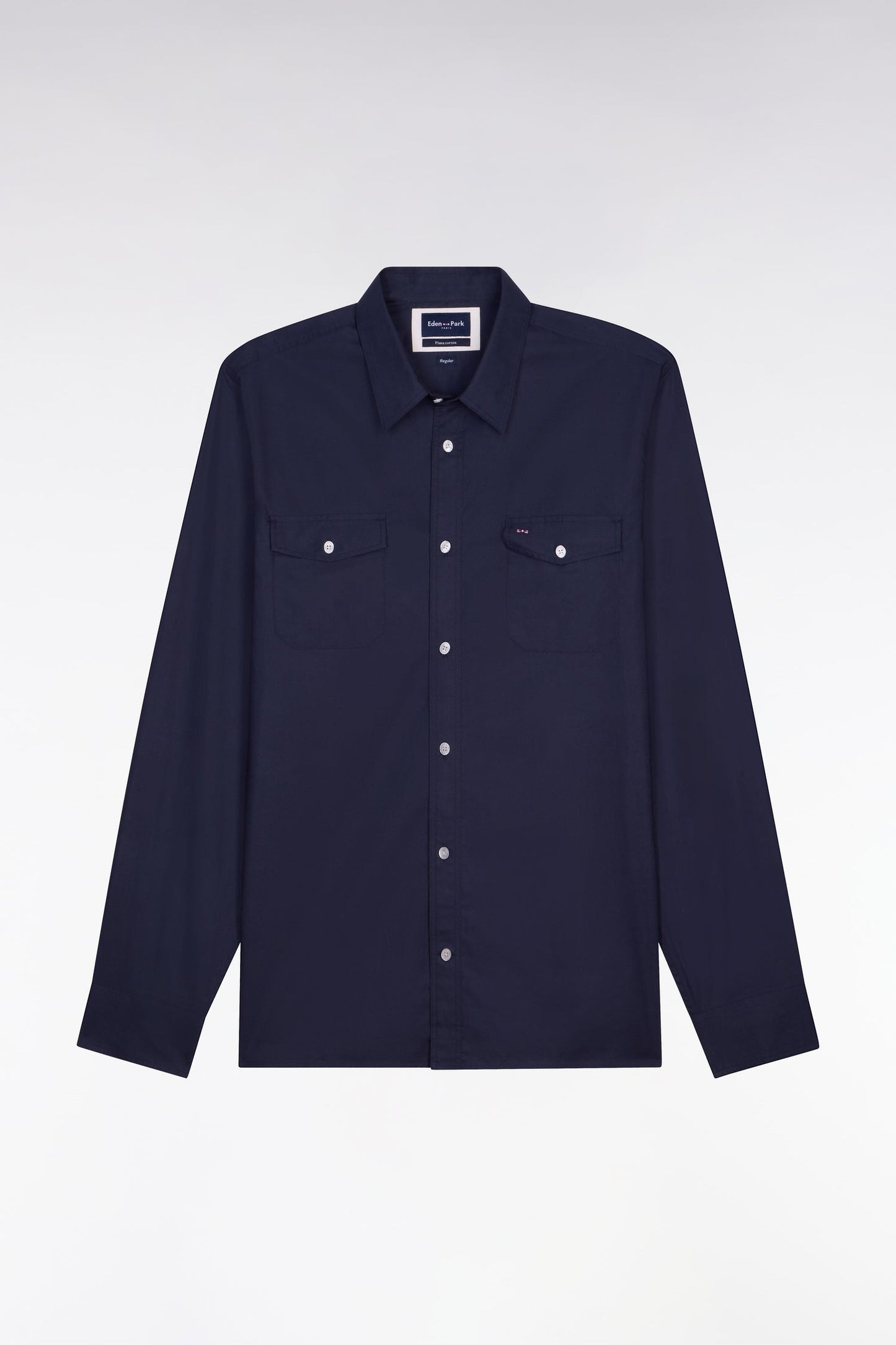 Chemise en popeline de coton Pima marine coupe regular