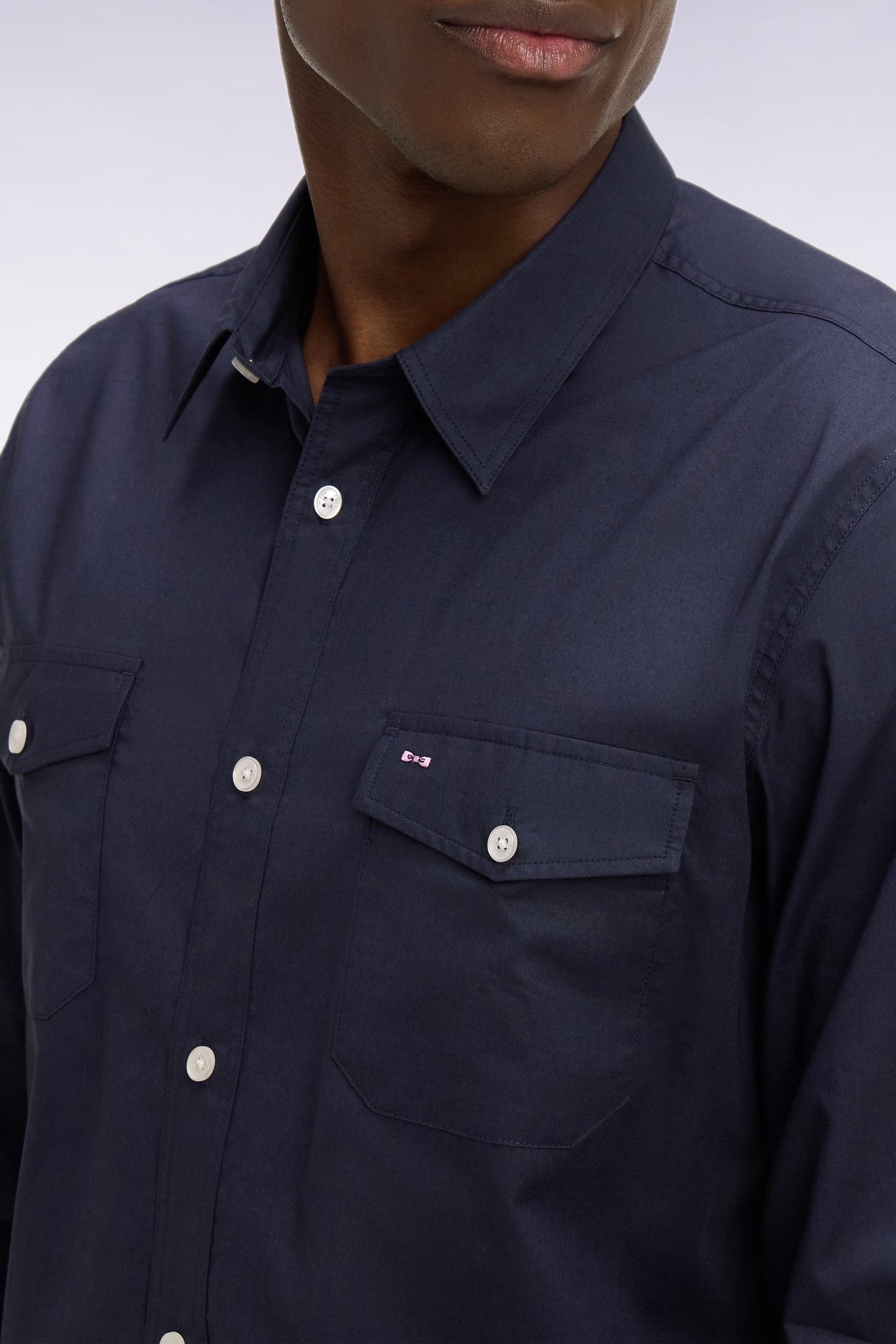 Chemise en popeline de coton Pima marine coupe regular