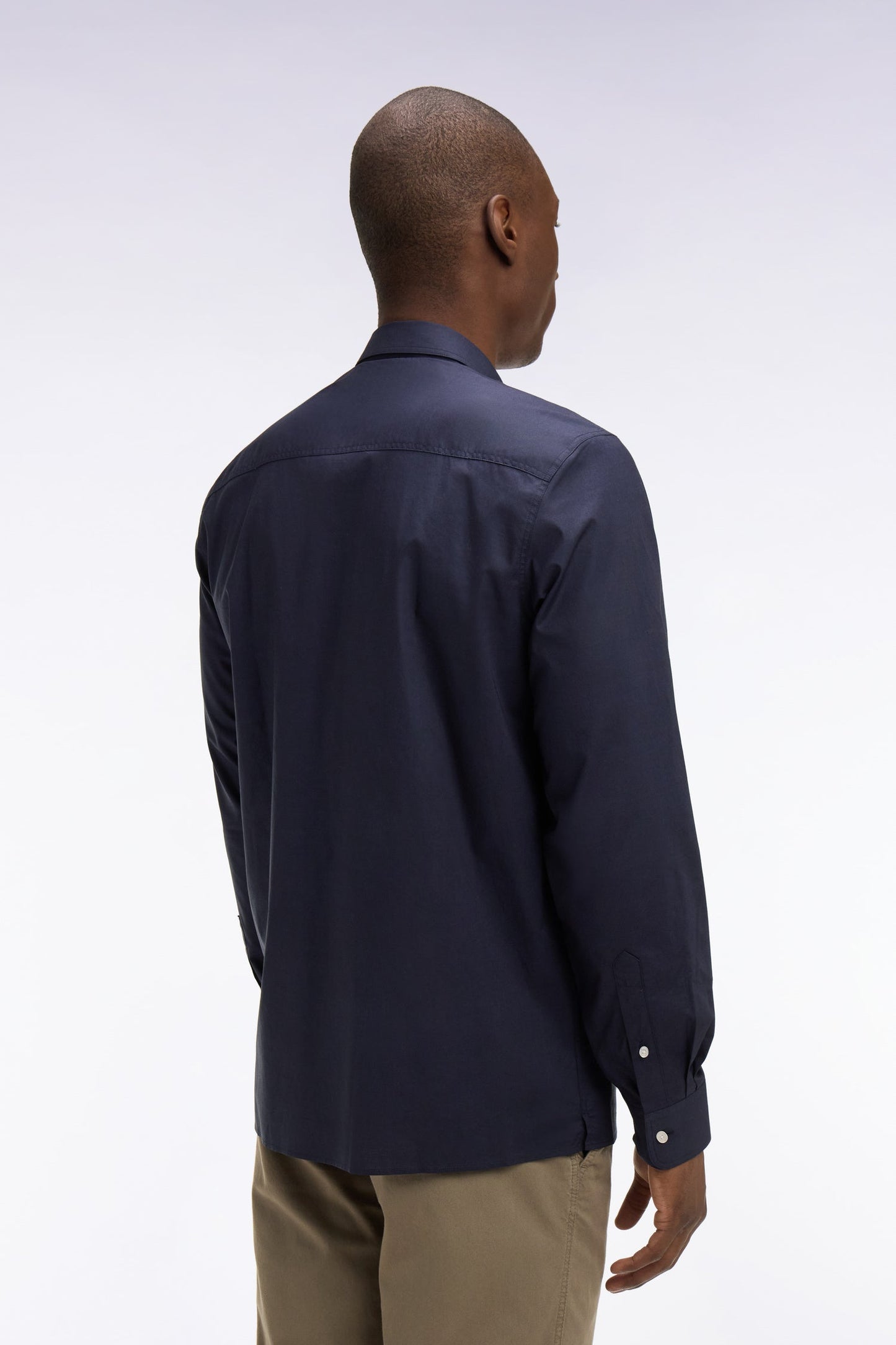 Chemise en popeline de coton Pima marine coupe regular
