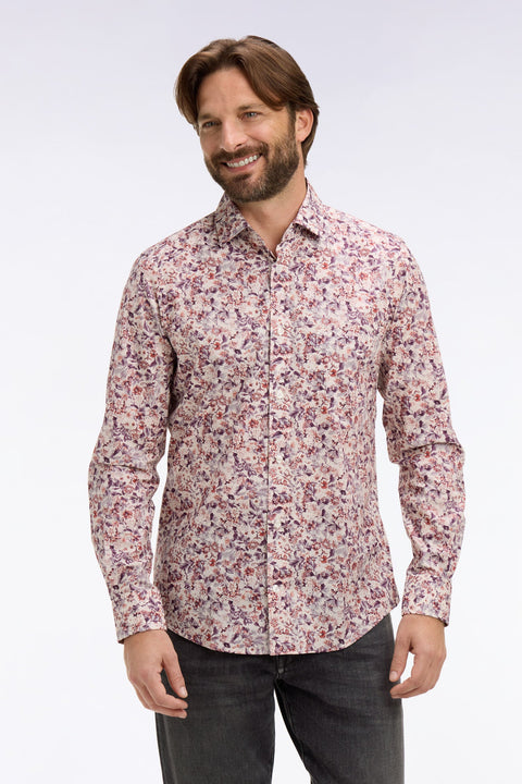 Chemise en popeline de coton blanche à microimprimé floral coupe slim - Image 3