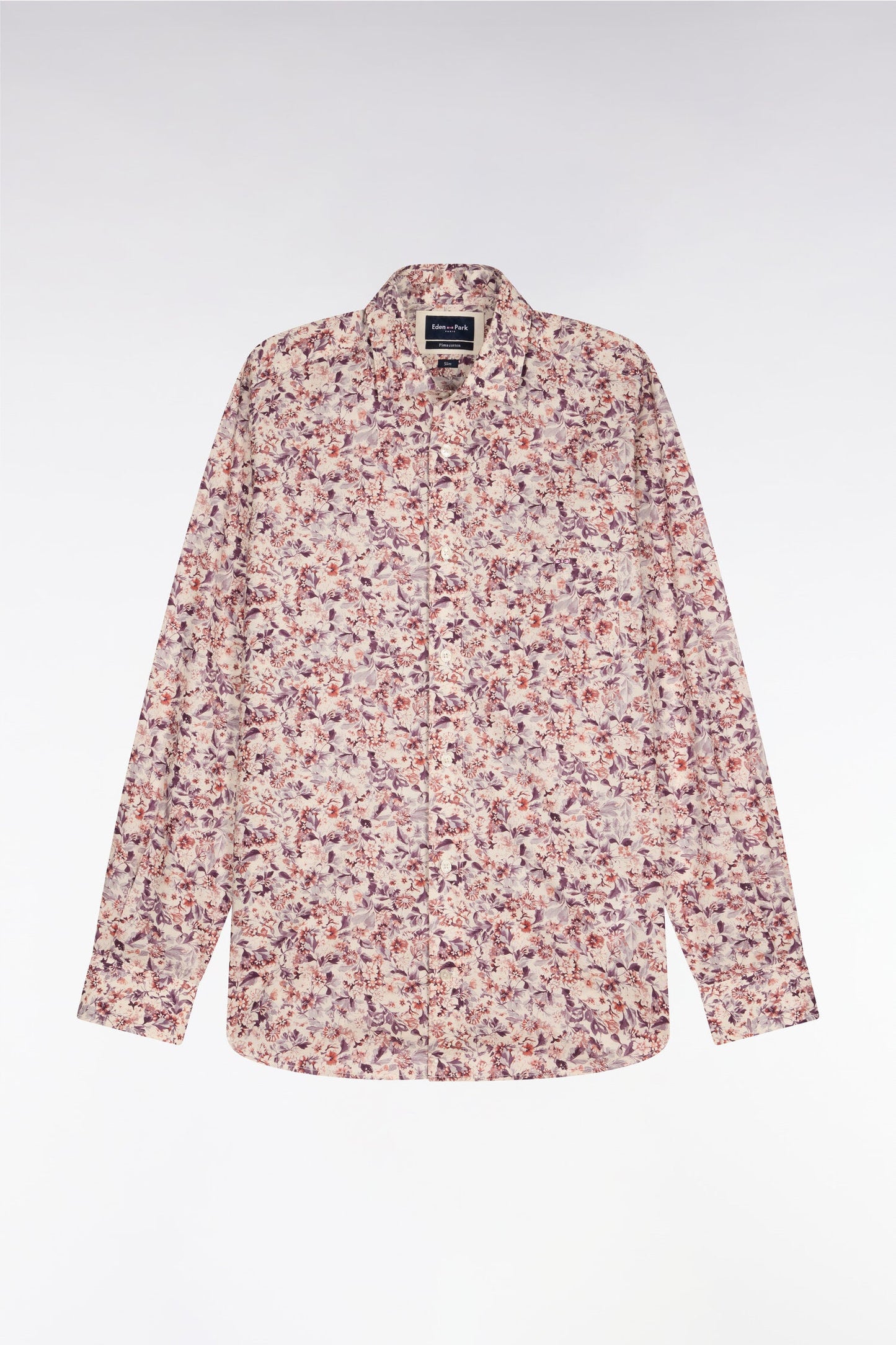 Chemise en popeline de coton blanche à microimprimé floral coupe slim