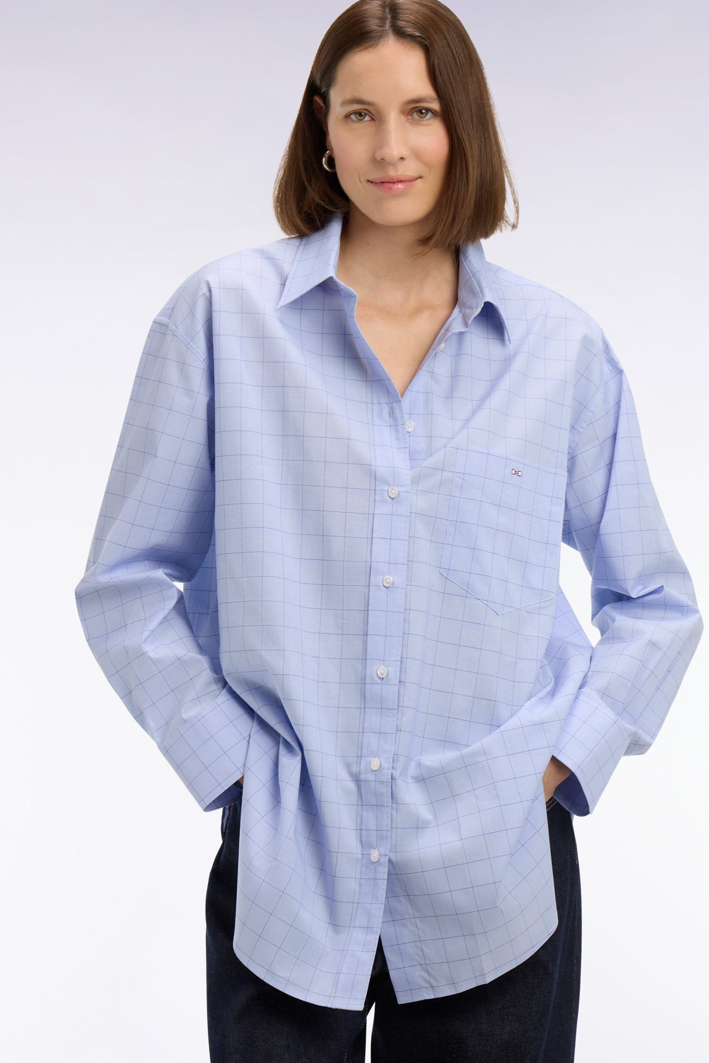 Chemise en coton ciel prince de Galles coupe oversized