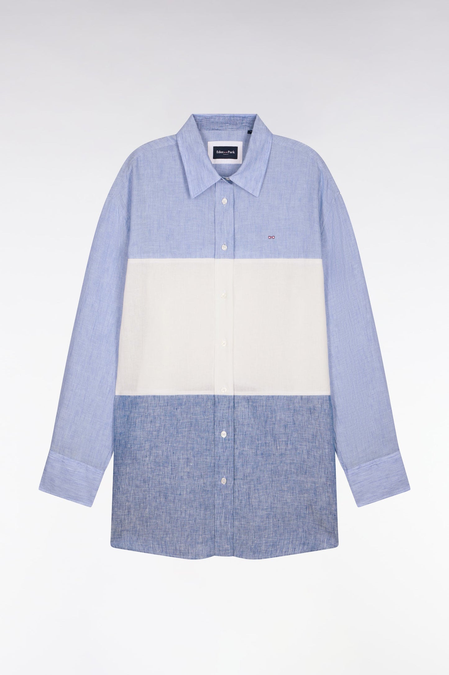 Chemise en lin colorblock bleu coupe oversized