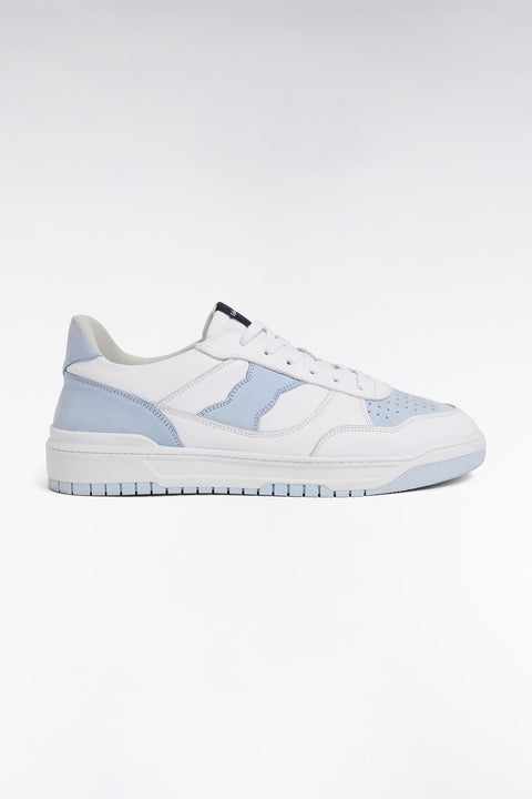 Sneakers bicolores en cuir lisse blanc et cuir suédé bleu ciel - Image 1