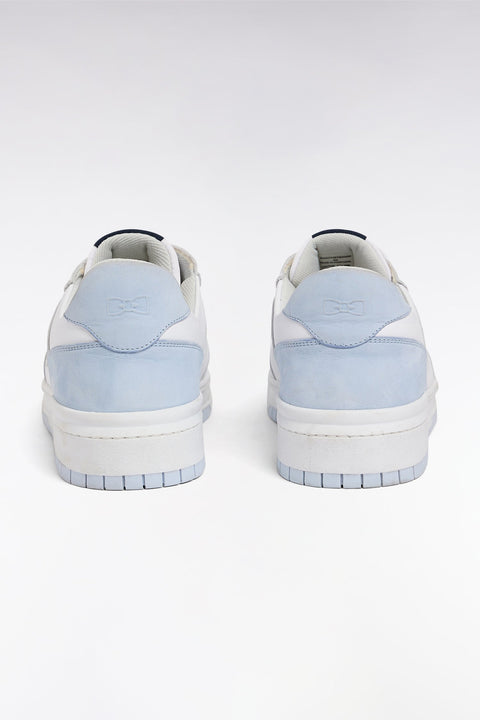 Sneakers bicolores en cuir lisse blanc et cuir suédé bleu ciel - Image 2
