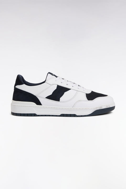 Sneakers bicolores en cuir lisse blanc et cuir suédé marine - Image 1