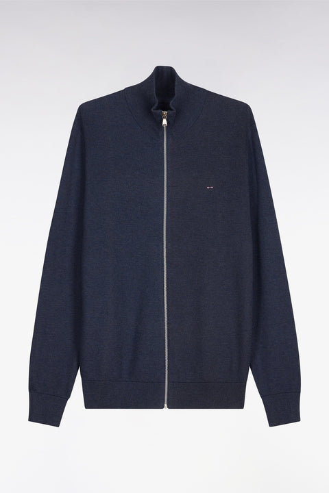 Cardigan zippé en coton bleu foncé - Image 2