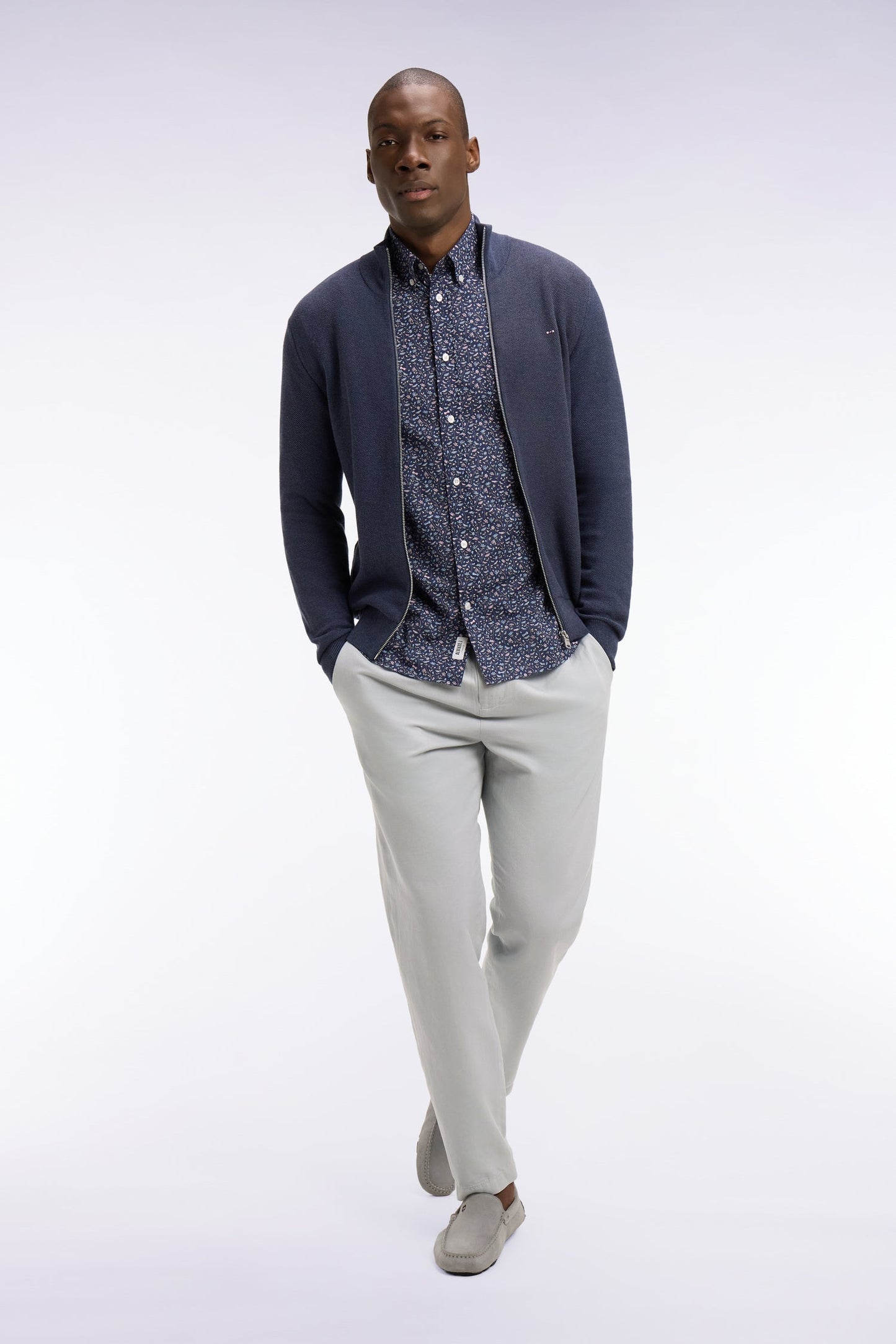 Cardigan zippé en coton bleu foncé