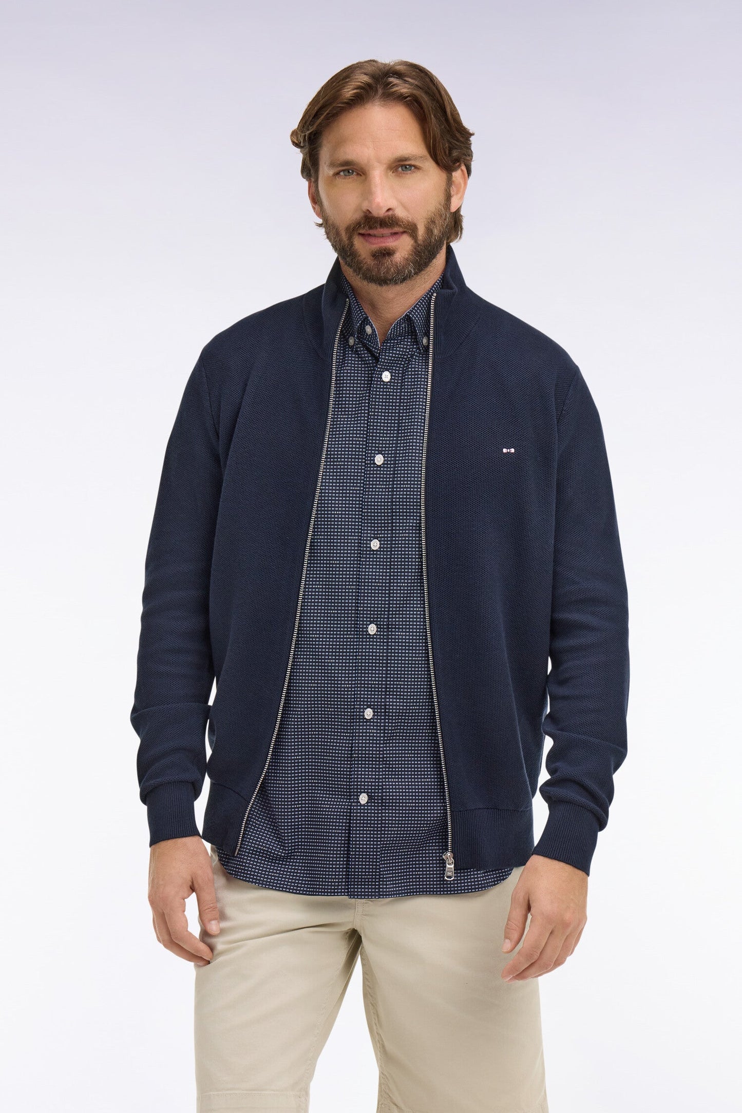 Cardigan zippé en coton marine