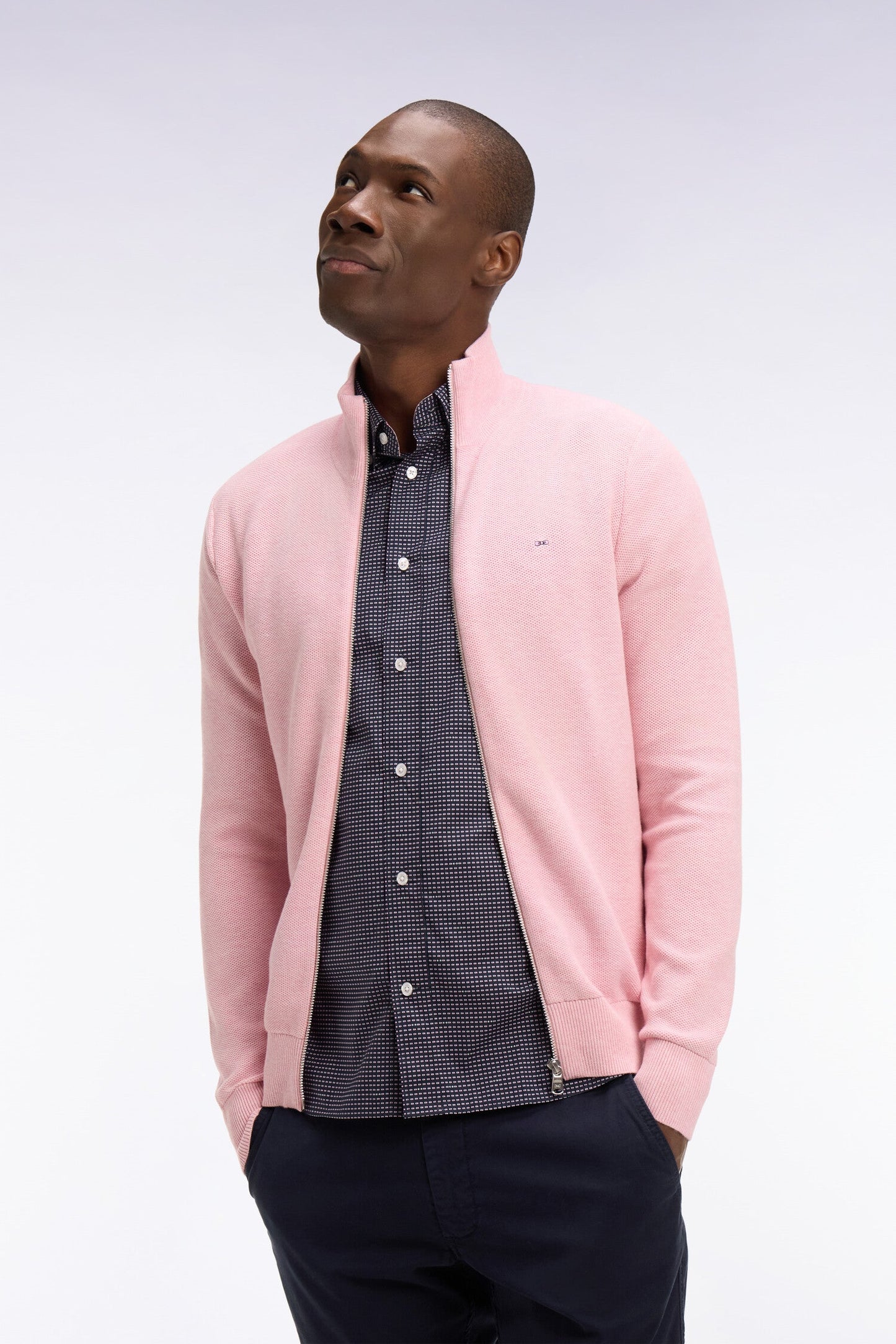 Cardigan zippé en coton rose