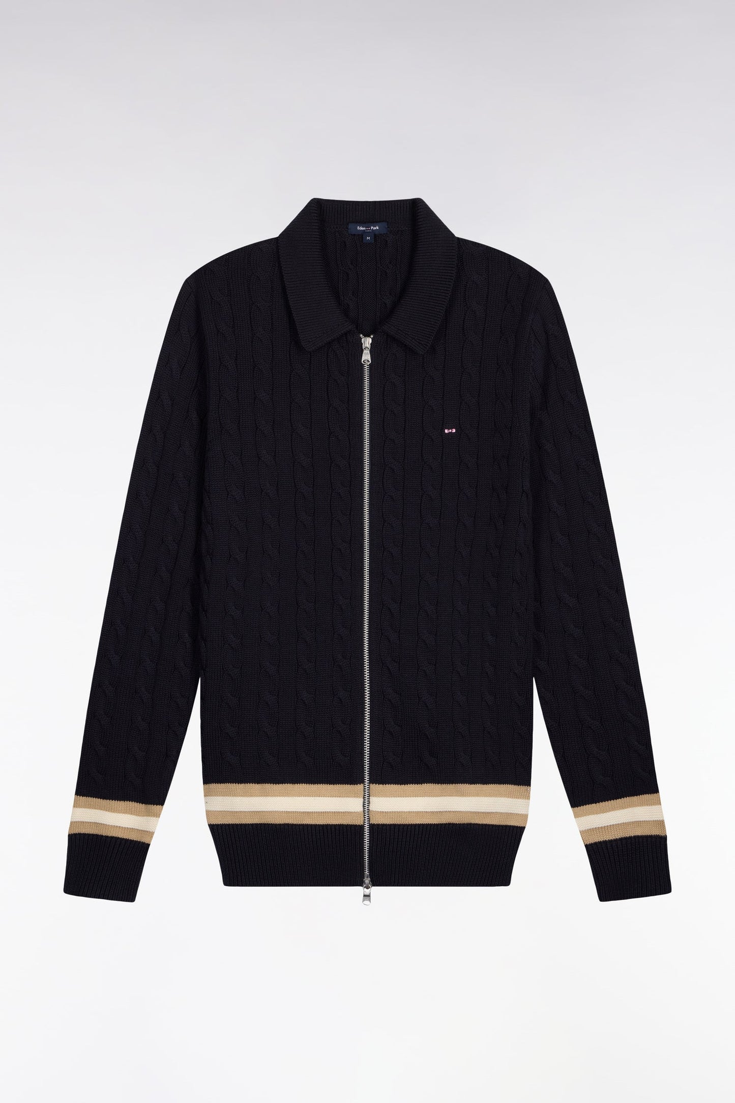Cardigan zippé à torsade en coton marine