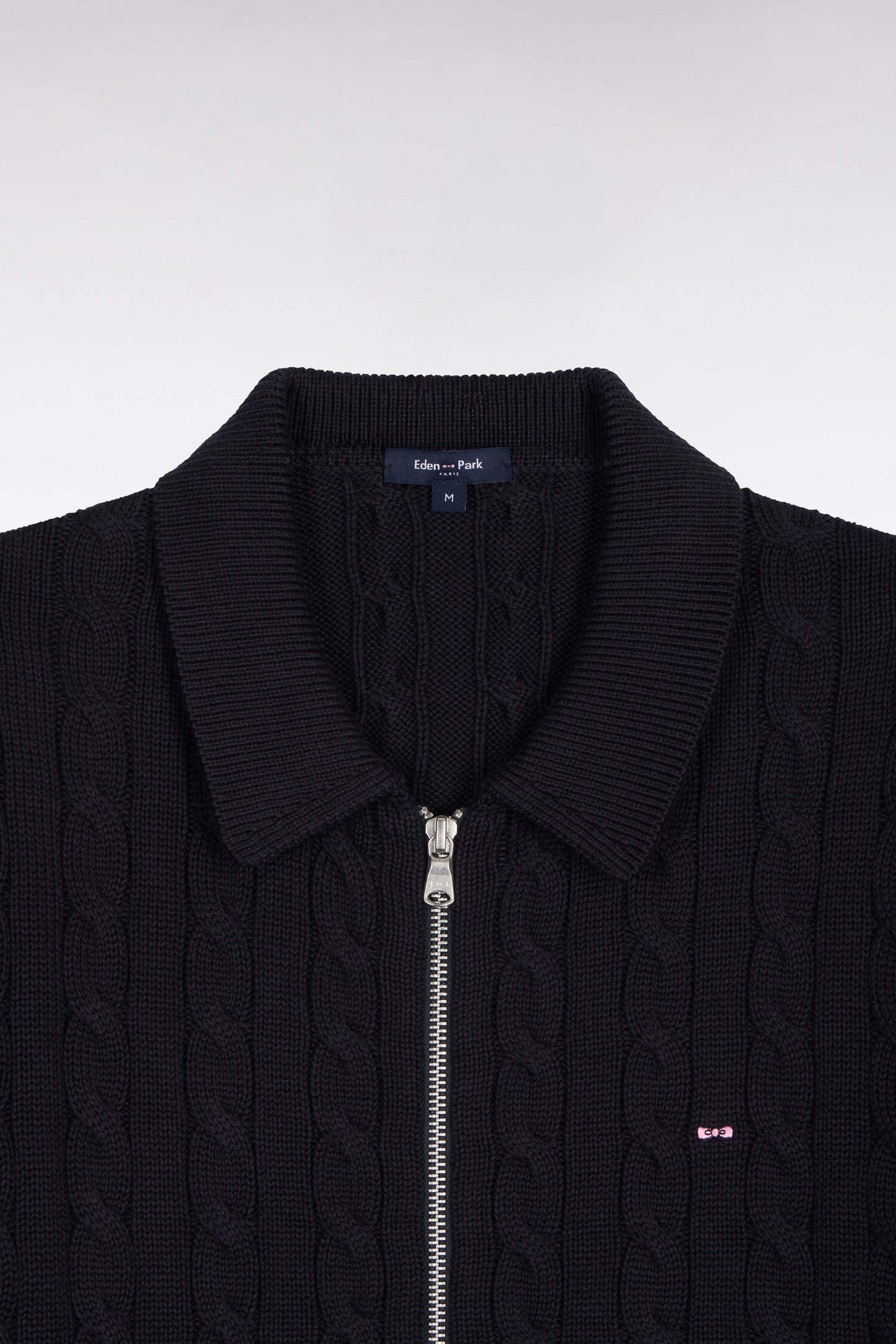 Cardigan zippé à torsade en coton marine