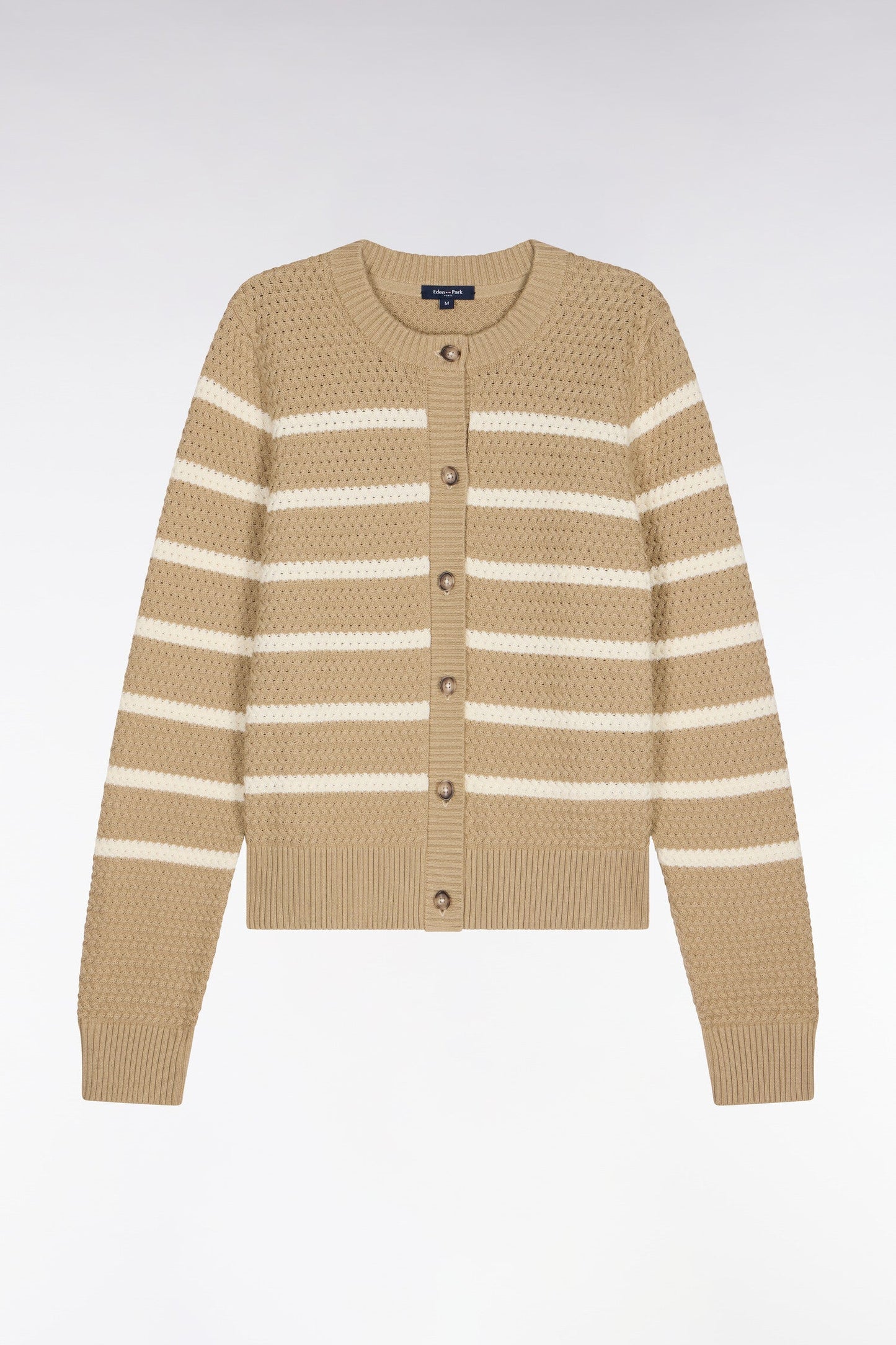 Cardigan marinière en maille tressée beige