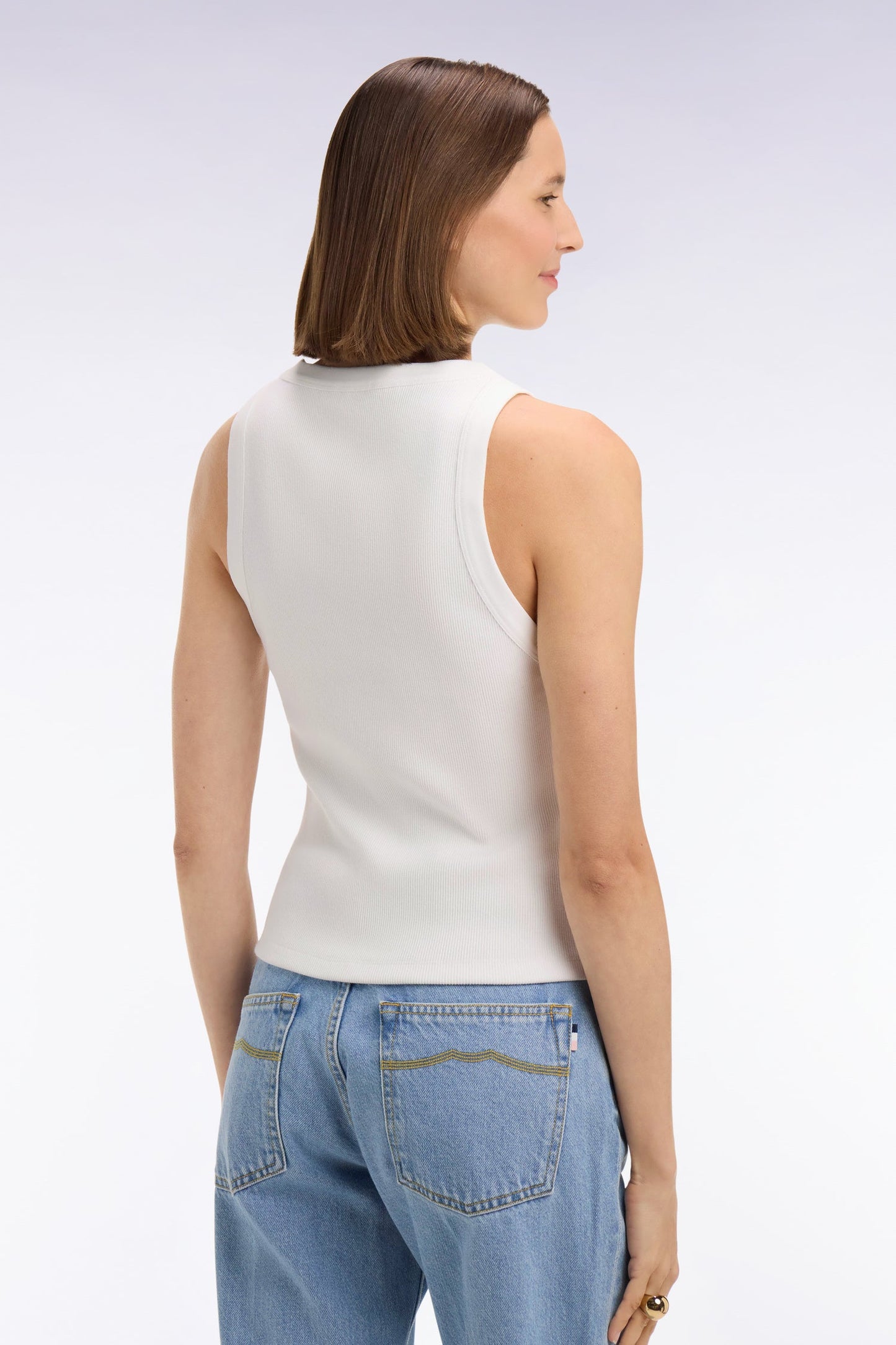 Débardeur côtelé en coton et modal stretch blanc