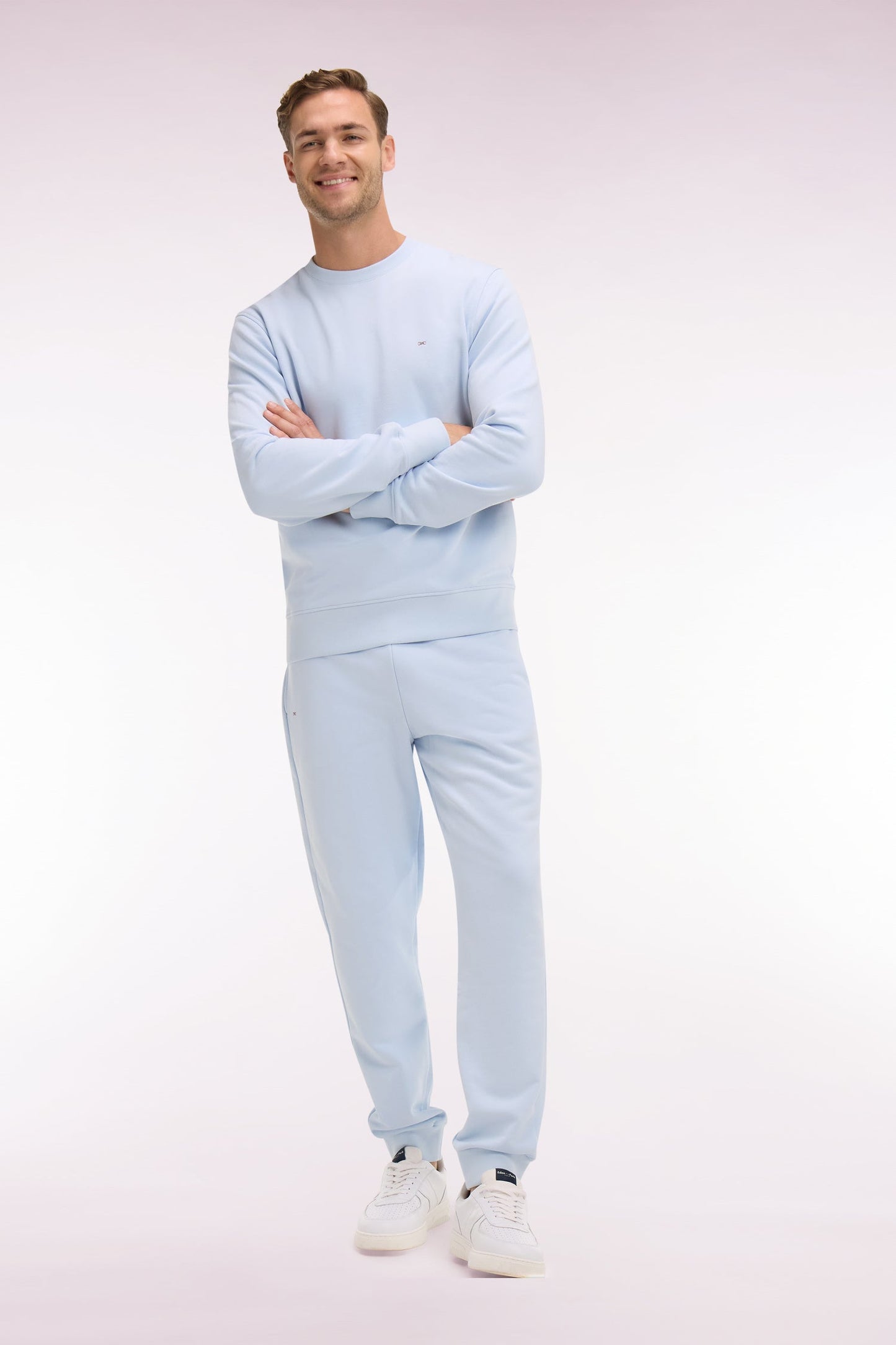 Jogging uni en molleton coton ciel coupe regular