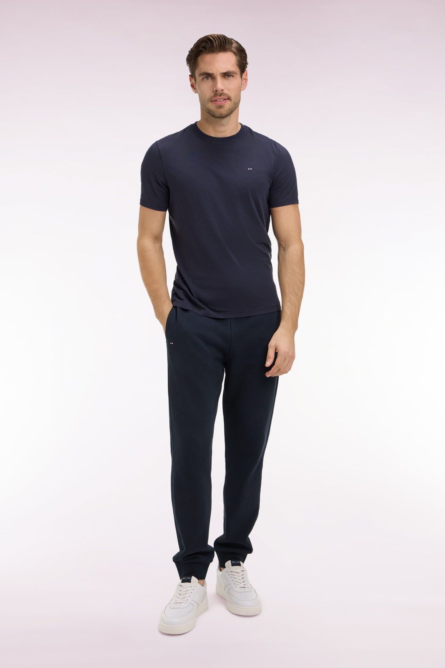 Jogging uni en molleton coton marine coupe regular