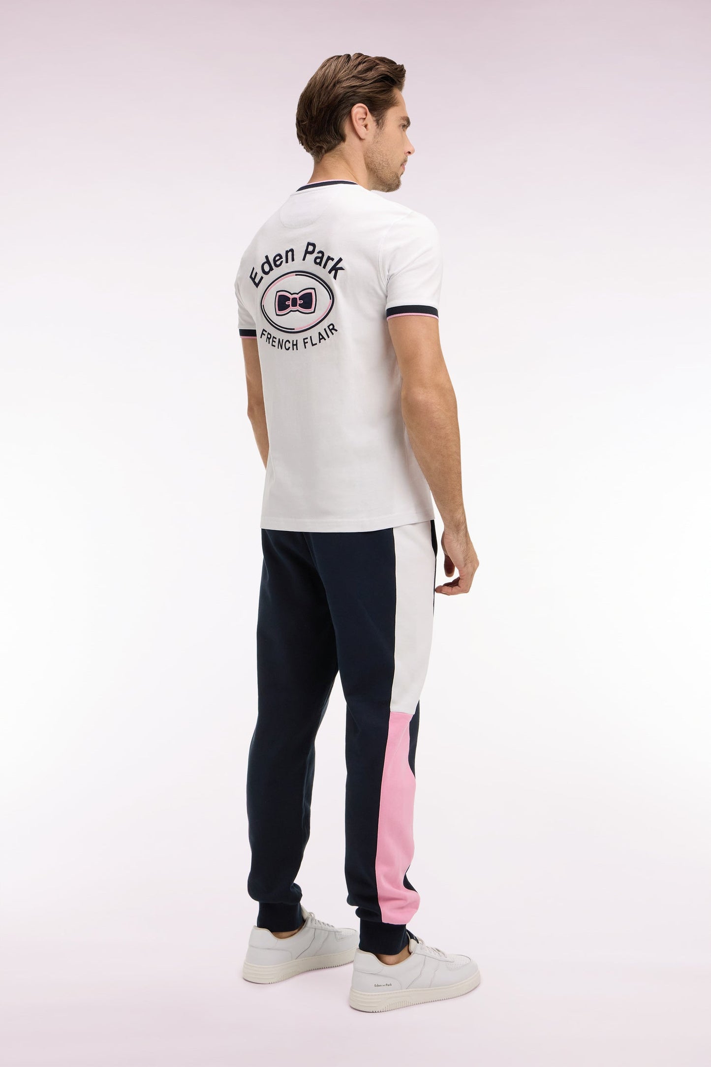 Jogging en molleton coton colorblock marine coupe regular