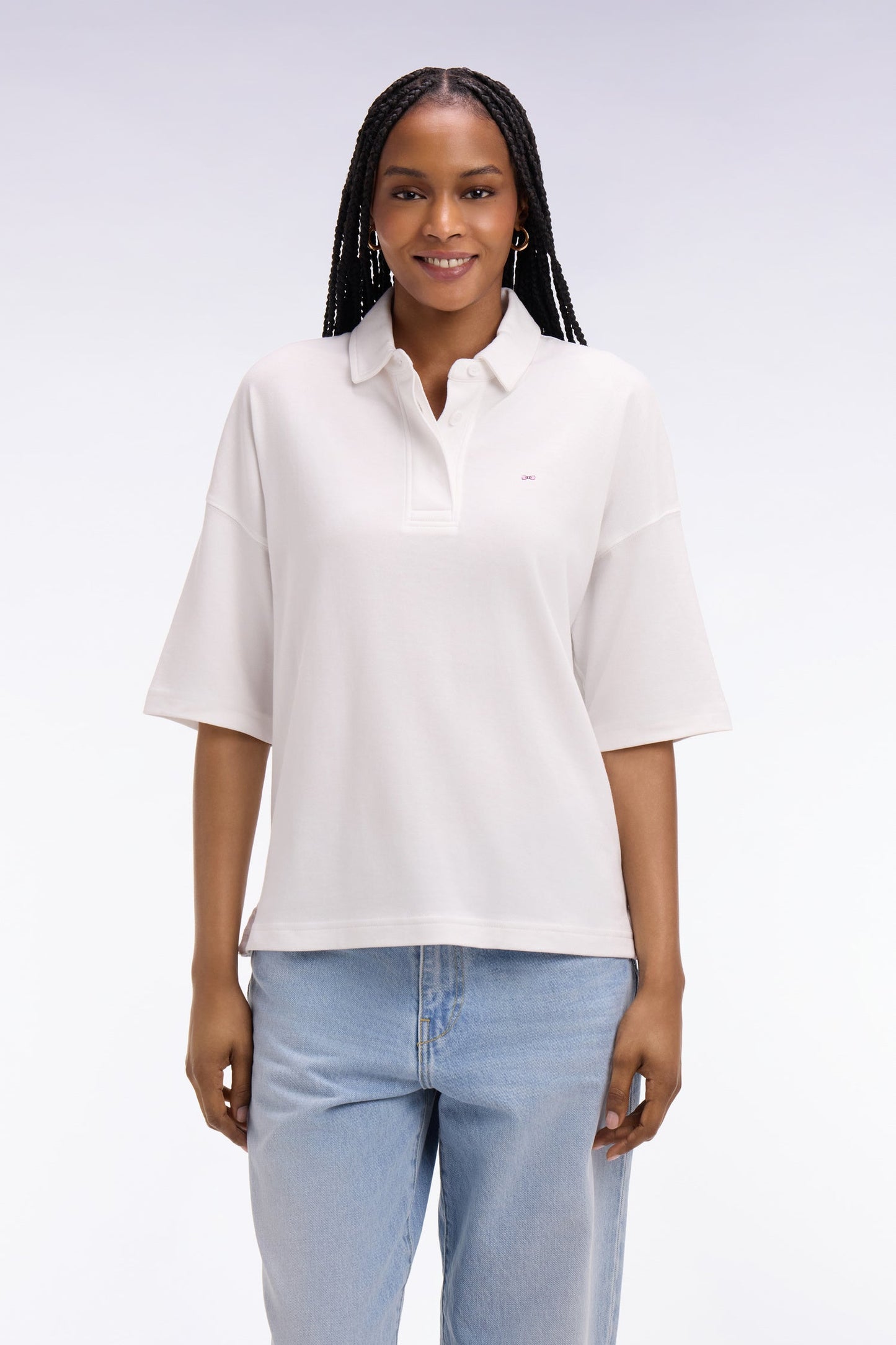 Maillot à manches courtes en coton Pima blanc coupe relaxed
