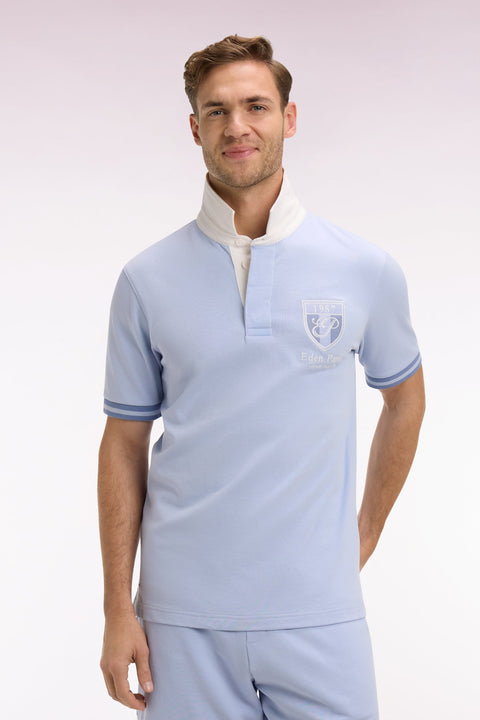 Maillot à manches courtes en jersey de coton ciel écusson brodé coupe regular - Image 3