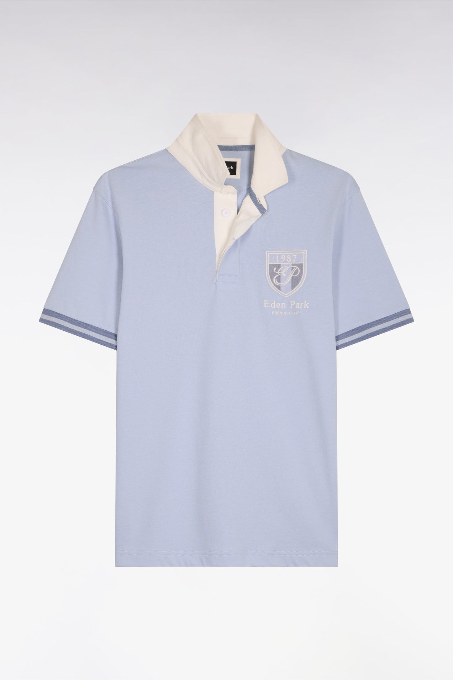 Maillot à manches courtes en jersey de coton ciel écusson brodé coupe regular