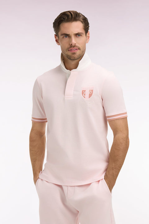 Maillot à manches courtes en jersey de coton rose écusson brodé coupe regular - Image 3