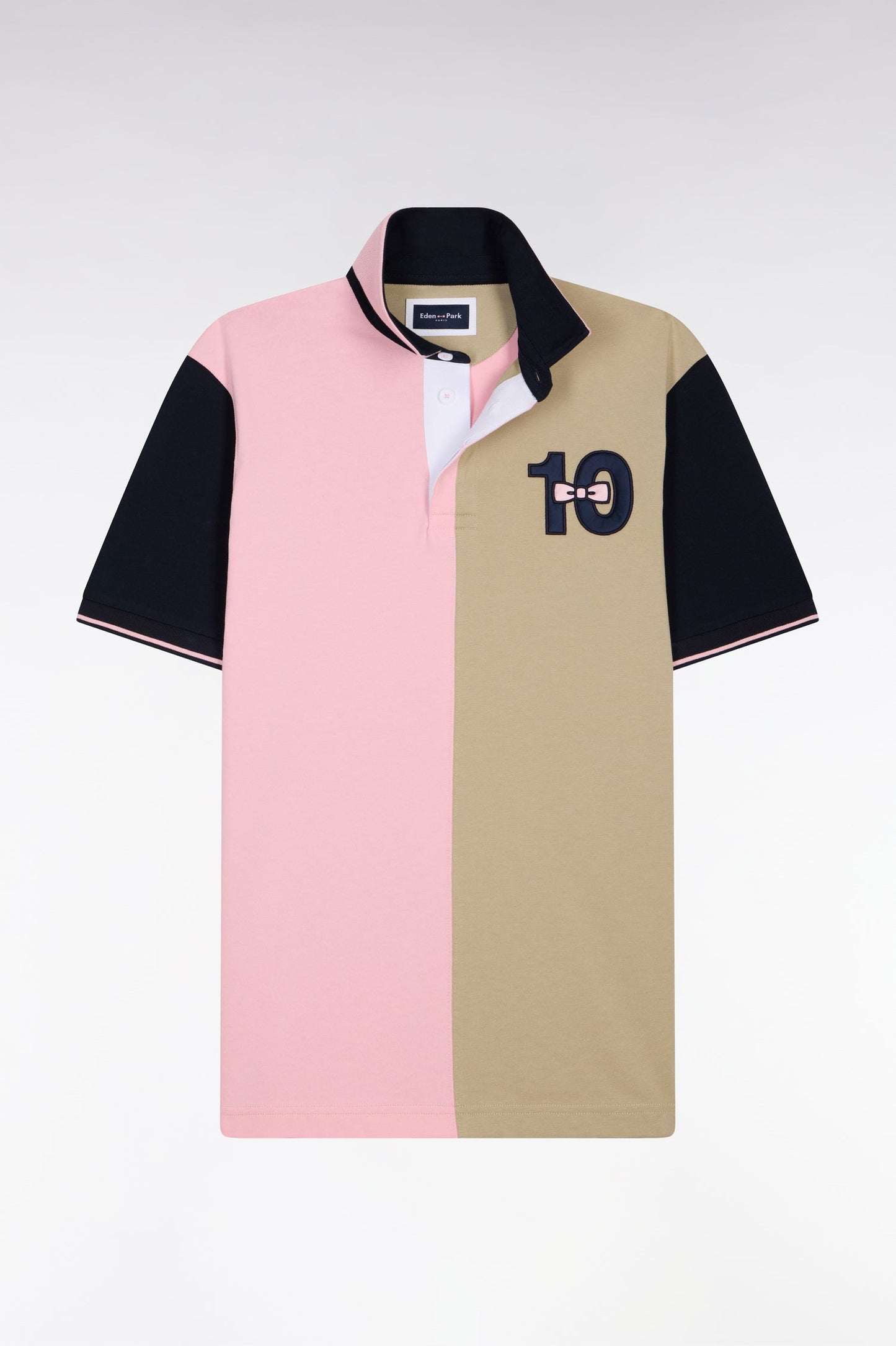 Maillot à manches courtes en coton bicolore rose et beige broderie 10 coupe Regular