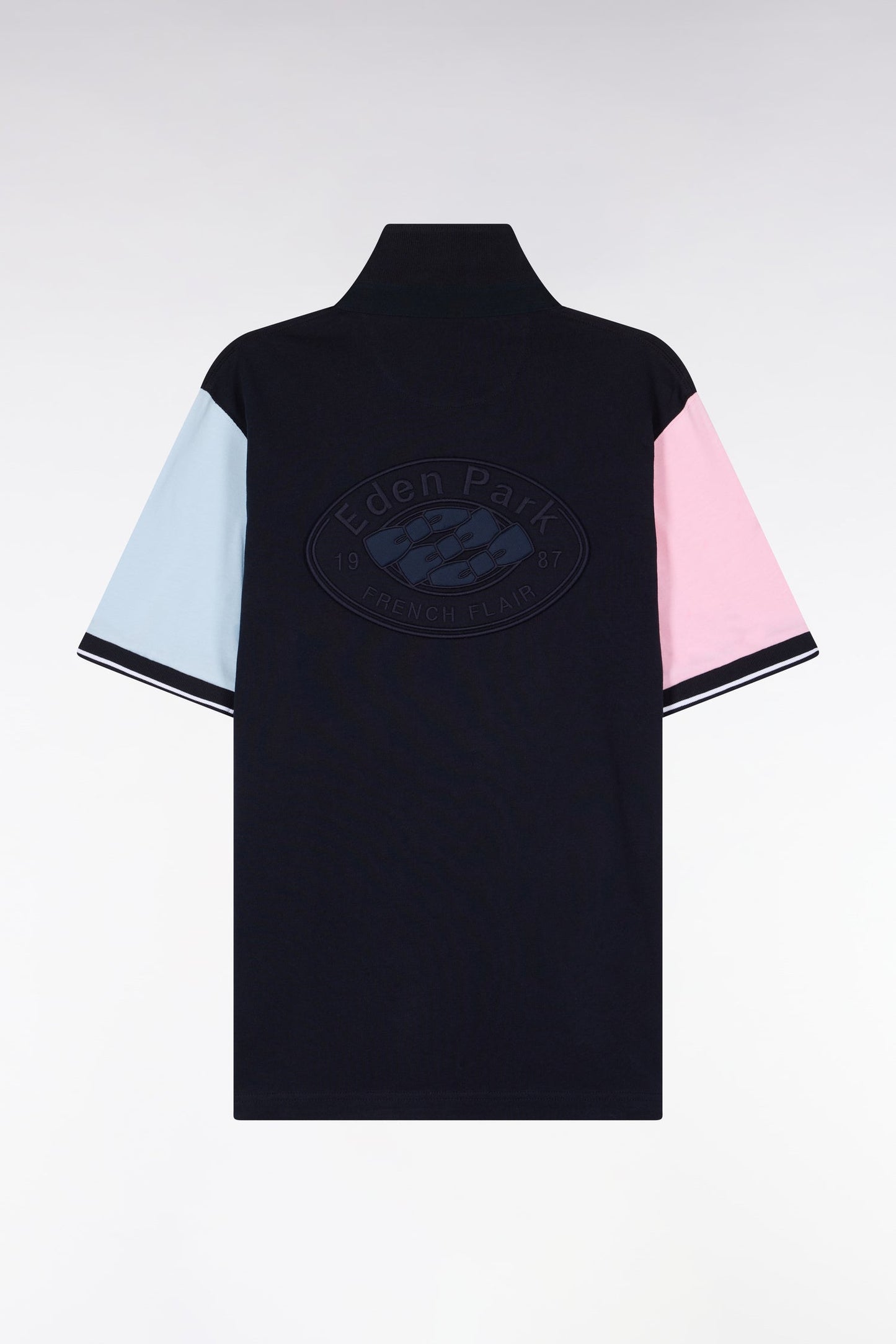 Maillot à manches courtes en jersey coton marine colorblock coupe regular