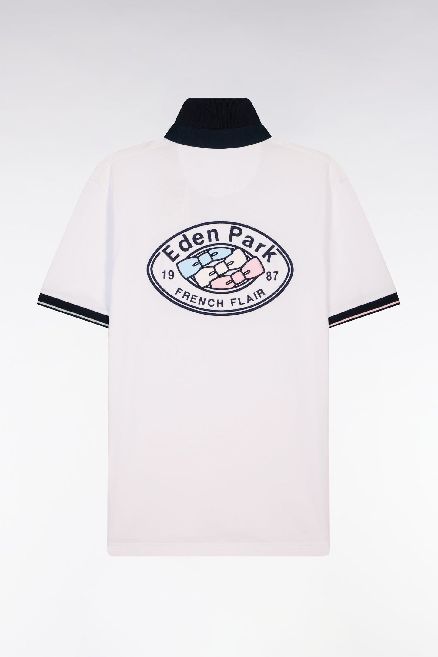 Maillot à manches courtes en coton blanc broderie marine coupe regular