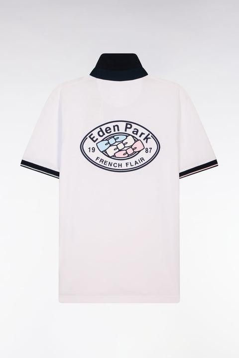 Maillot à manches courtes en coton blanc broderie marine coupe regular - Image 2