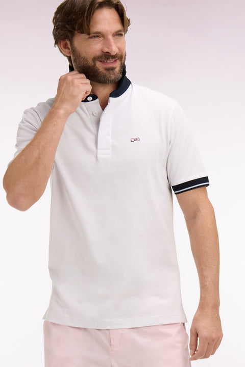 Maillot à manches courtes en coton blanc broderie marine coupe regular - Image 1