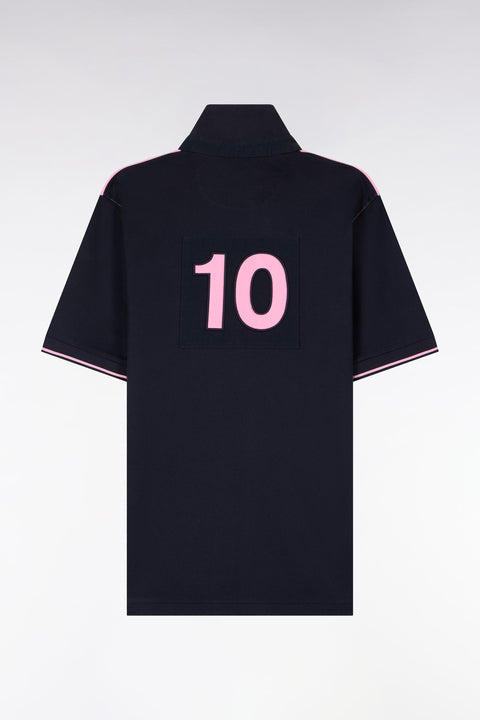 Maillot à manches courtes en coton rose et marine coupe regular - Image 2
