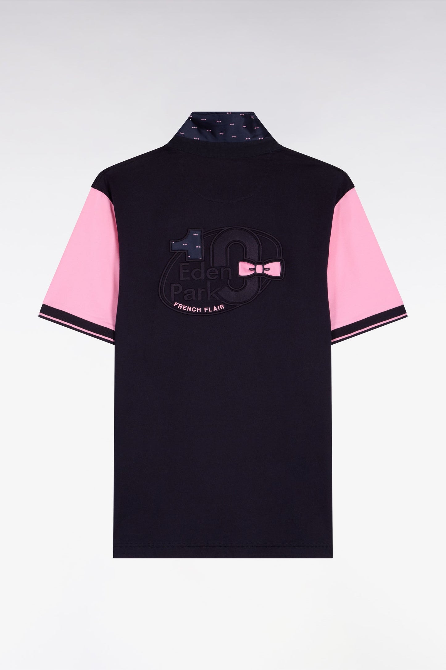 Maillot à manches courtes en coton rose et marine coupe regular broderie dos