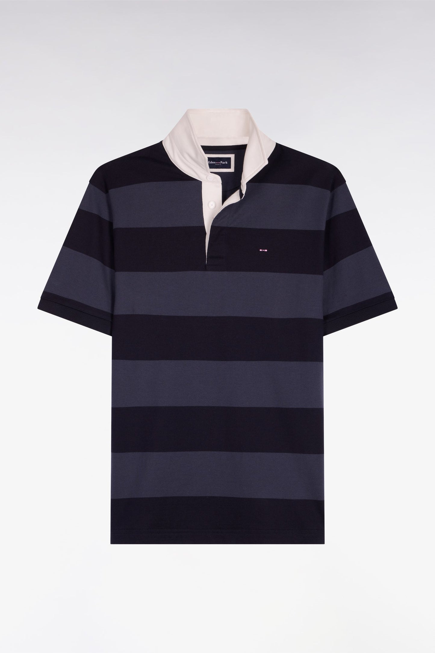 Maillot à manches courtes en coton rayé marine et gris coupe regular