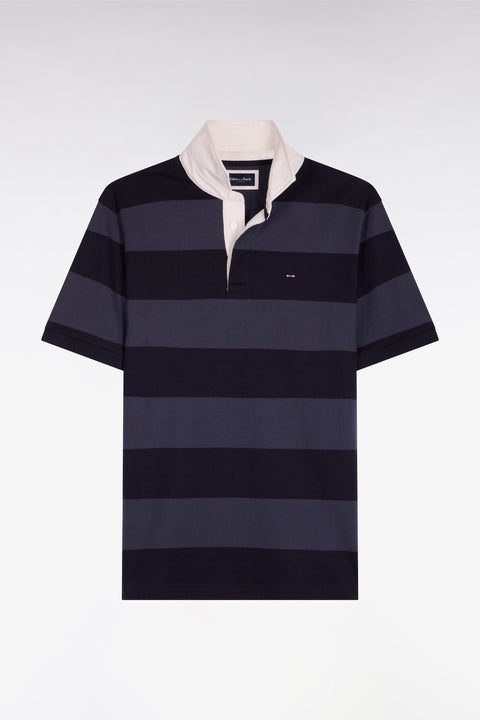 Maillot à manches courtes en coton rayé marine et gris coupe regular - Image 2