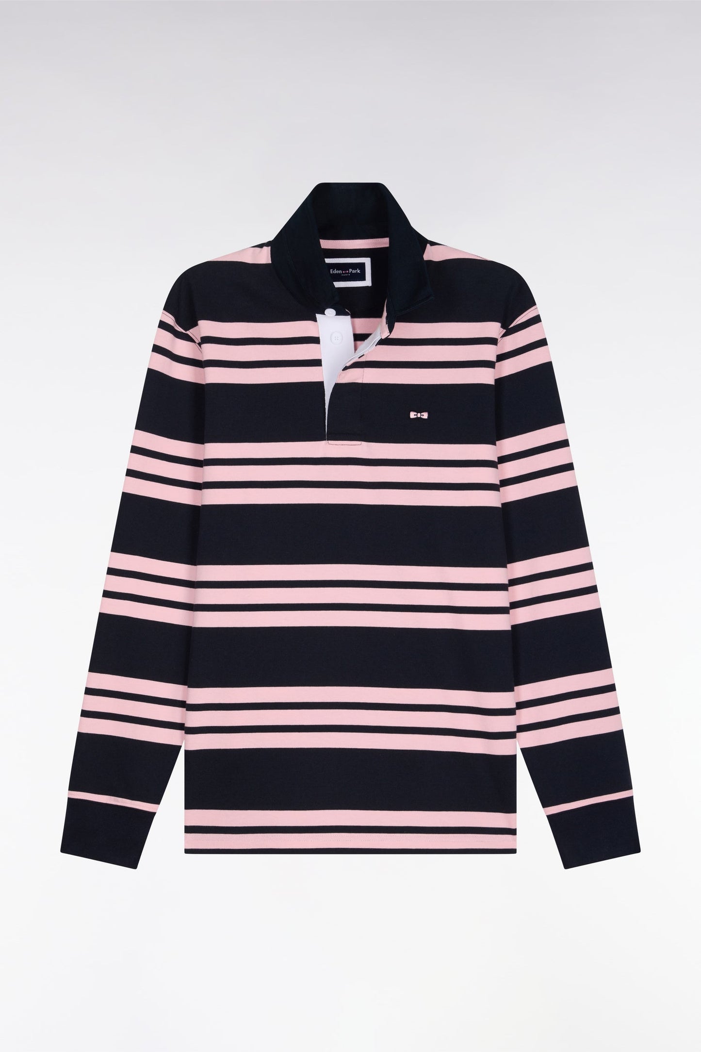 Maillot à manches longues en coton rayé marine et rose