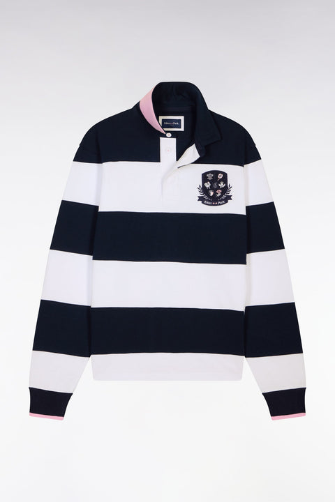 Maillot 6 Nations à manches longues en coton rayé blanc et marine - Image 2