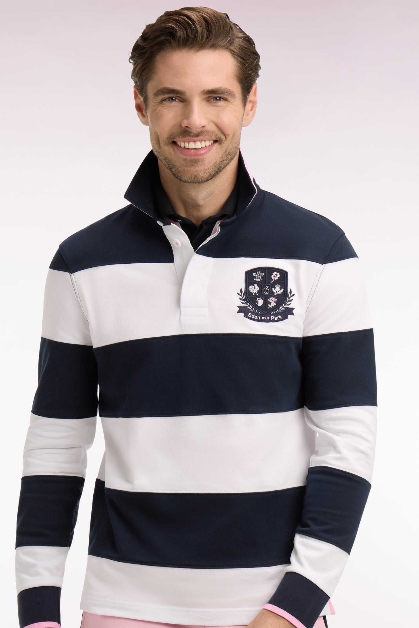 Maillot 6 Nations à manches longues en coton rayé blanc et marine