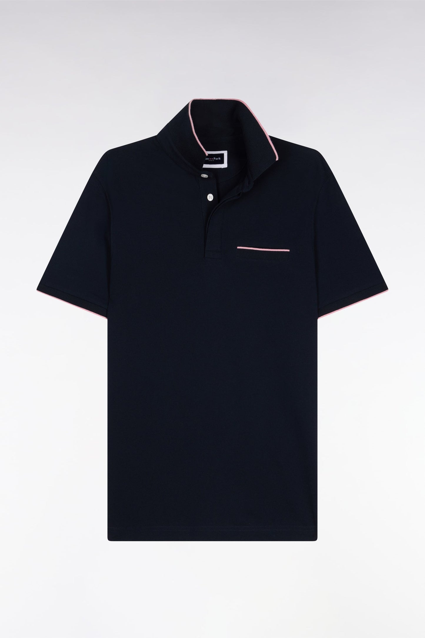 Polo manches courtes en piqué coton stretch marine coupe slim