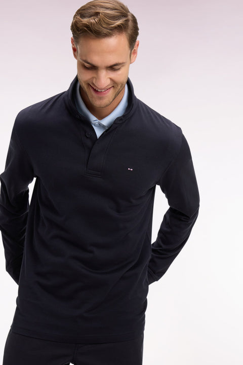 Polo manches courtes en piqué coton stretch marine coupe slim - Image 1